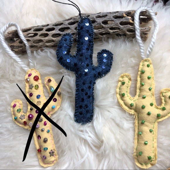 Handmade all recycled material Cactus Christmas ornaments. Listing for 1. - Picture 3 of 5